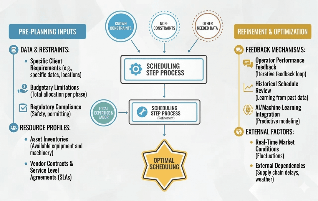 Scheduling step process diagram showing optimal scheduling workflow
